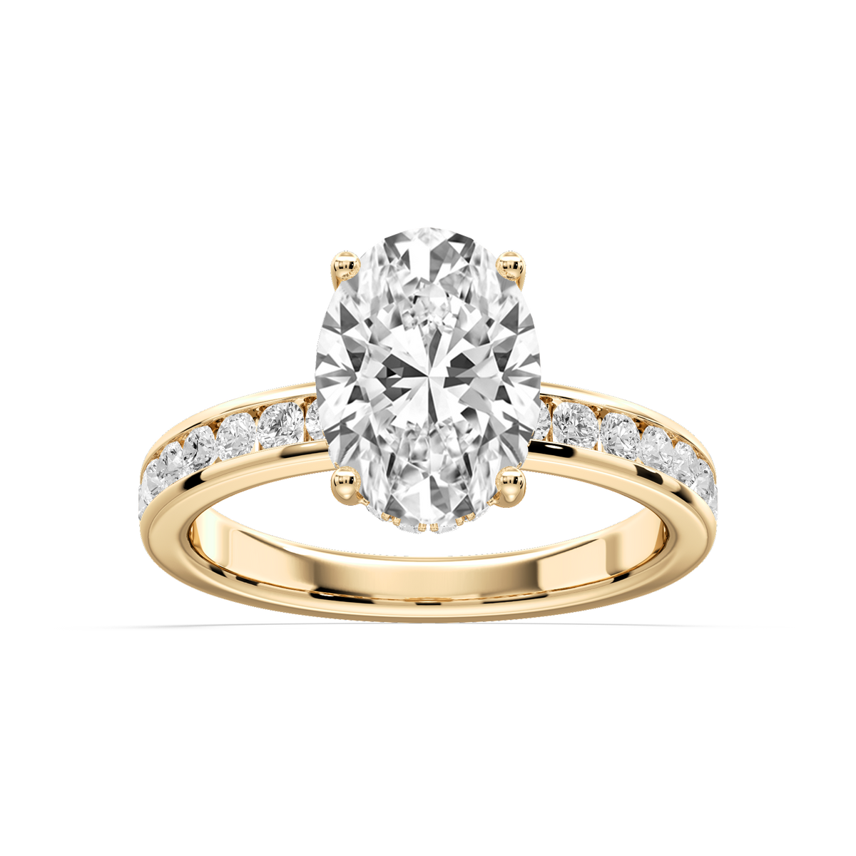 Candice Oval LGD Channel Set Hidden Halo Engagement Ring - 14K Yellow Gold / 3 ct / D-VVS2