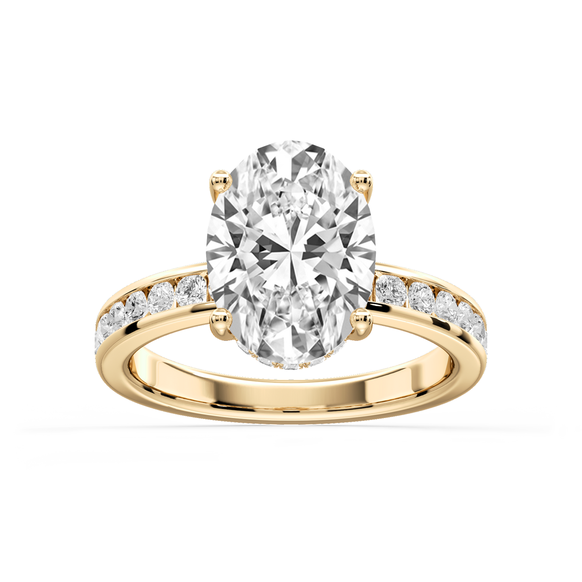 Candice Oval LGD Channel Set Hidden Halo Engagement Ring - 18K Yellow Gold / 4 ct / F-VS2