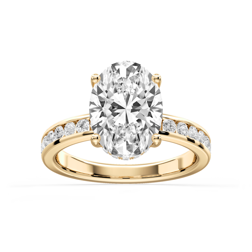 Candice Oval LGD Channel Set Hidden Halo Engagement Ring - 14K Yellow Gold / 4 ct / F-VS2