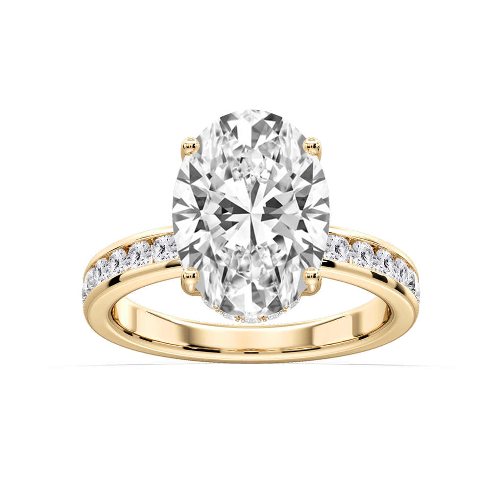 Candice Oval LGD Channel Set Hidden Halo Engagement Ring - 14K Yellow Gold / 5 ct / F-VS2