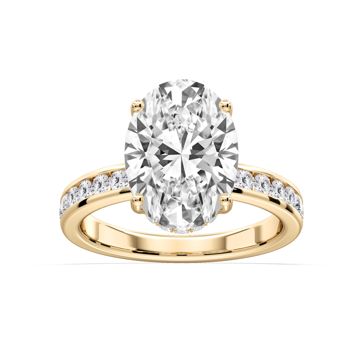 Candice Oval LGD Channel Set Hidden Halo Engagement Ring - 14K Yellow Gold / 5 ct / F-VS2