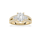 Cassie 3 ¹⁄₆ ctw Emerald LGD Royal Split Shank Side Stone Engagement Ring - 14K Yellow Gold / F-VS2