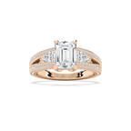 Cassie 3 ¹⁄₆ ctw Emerald LGD Royal Split Shank Side Stone Engagement Ring - 14K Rose Gold / F-VS2