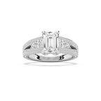 Cassie 3 ¹⁄₆ ctw Emerald LGD Royal Split Shank Side Stone Engagement Ring - 18K White Gold / E-VS1