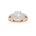 Cassie 3 ¹⁄₆ ctw Emerald LGD Royal Split Shank Side Stone Engagement Ring - 18K Rose Gold / E-VS1