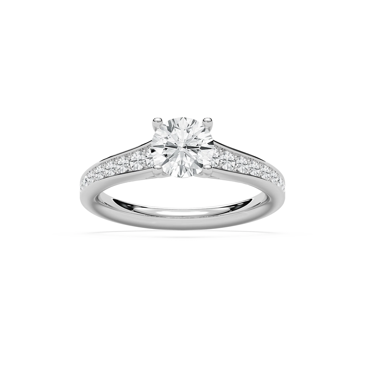 Tiana 1 ½ ctw Round LGD Channel Set Cathedral Side Stone Engagement Ring - 14K White Gold / F-VS2
