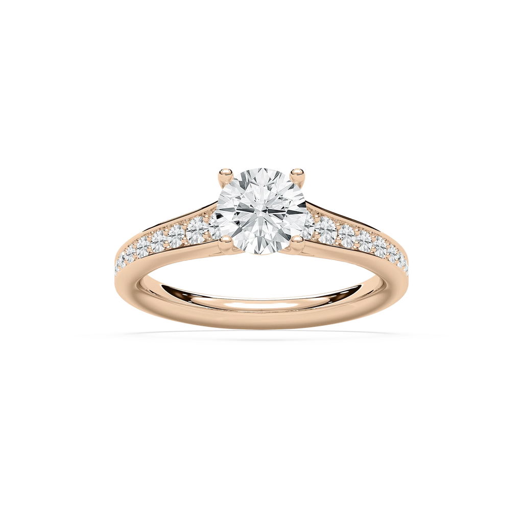 Tiana 1 ½ ctw Round LGD Channel Set Cathedral Side Stone Engagement Ring - 14K Rose Gold / F-VS2