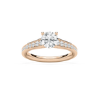 Tiana 1 ½ ctw Round LGD Channel Set Cathedral Side Stone Engagement Ring - 14K Rose Gold / F-VS2