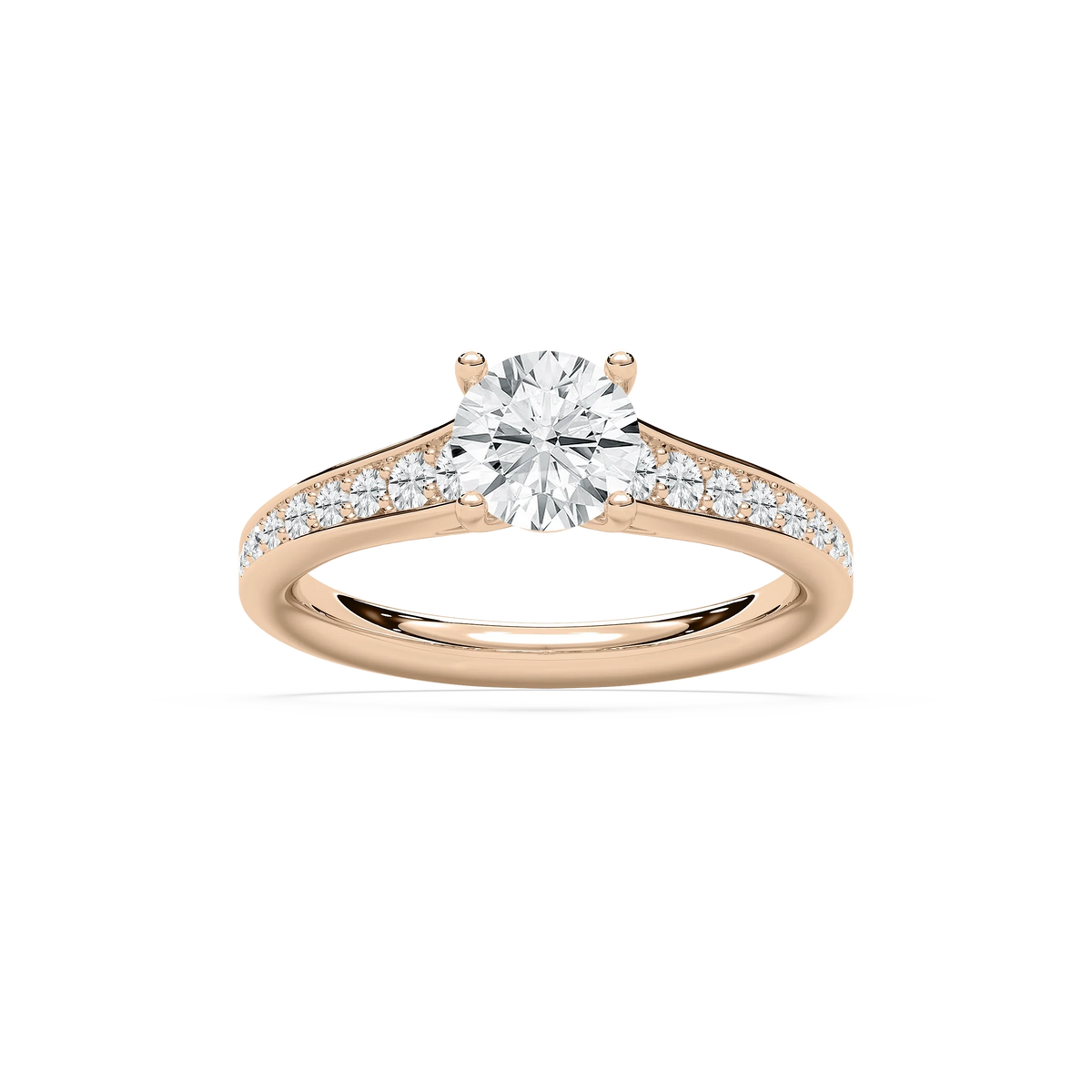 Tiana 1 ½ ctw Round LGD Channel Set Cathedral Side Stone Engagement Ring - 14K Rose Gold / F-VS2