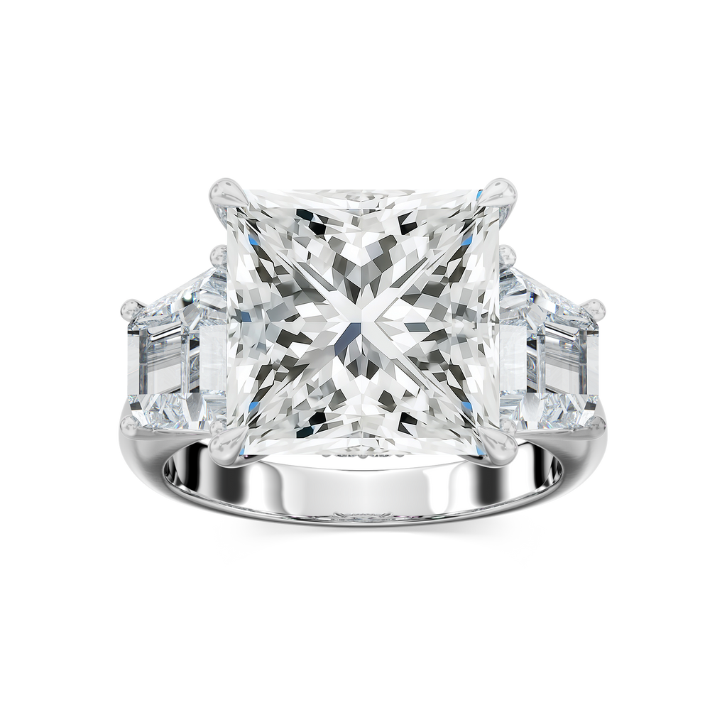 Catherine 12 ctw Princess LGD Three Stone Engagement Ring - Signature Collection - 14K White Gold