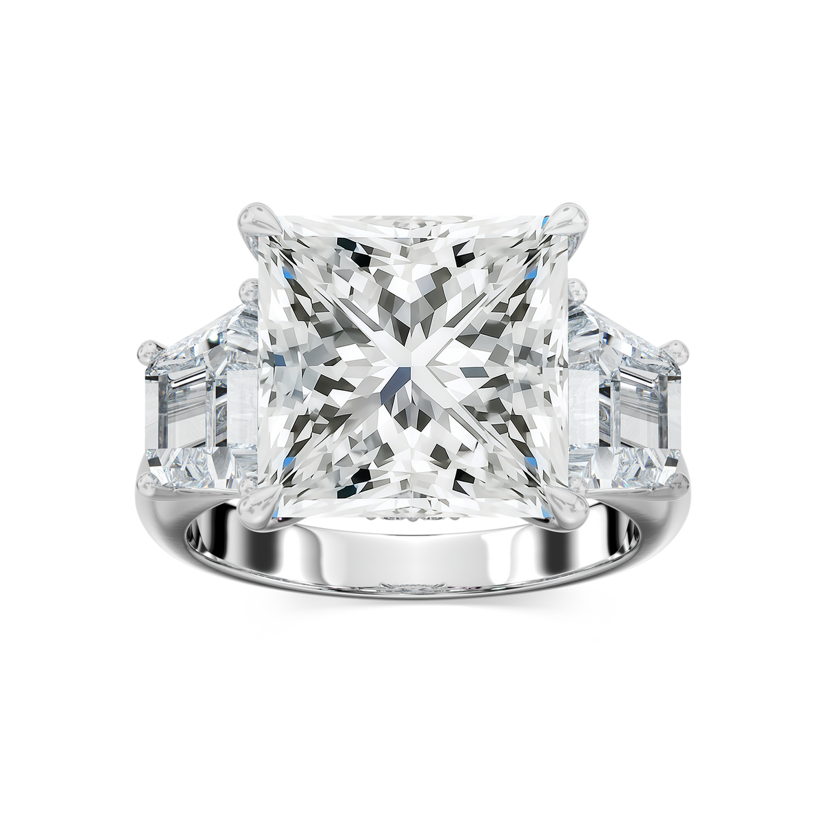 Catherine 12 ctw Princess LGD Three Stone Engagement Ring - Signature Collection - 14K White Gold