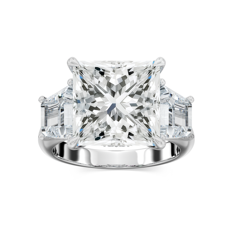 Catherine 12 ctw Princess LGD Three Stone Engagement Ring - Signature Collection - 14K White Gold