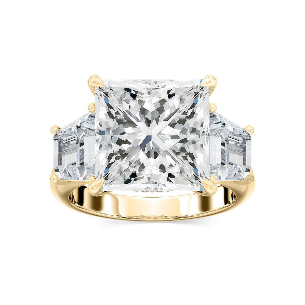 Catherine 12 ctw Princess LGD Three Stone Engagement Ring - Signature Collection - 14K Yellow Gold