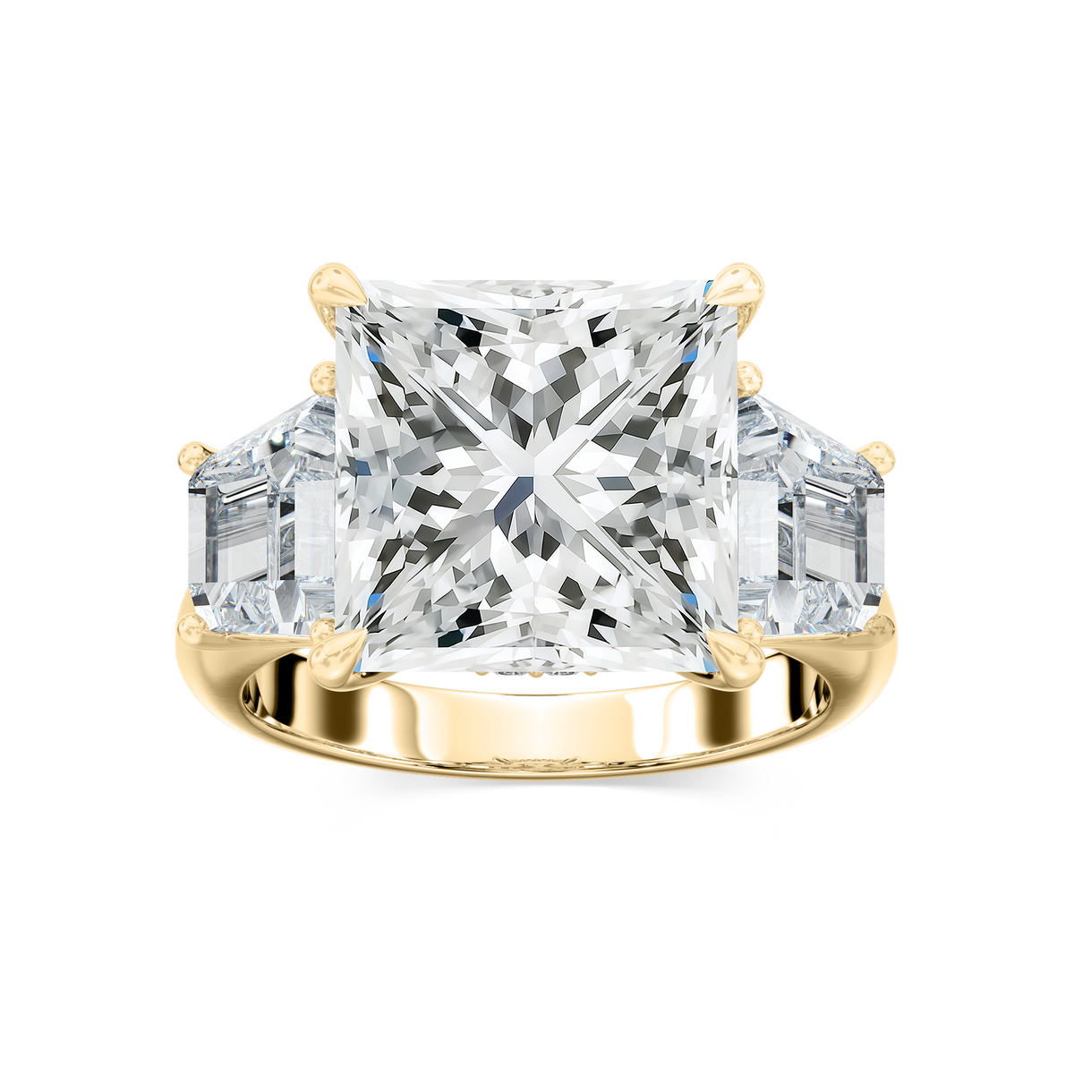 Catherine 12 ctw Princess LGD Three Stone Engagement Ring - Signature Collection - 14K Yellow Gold