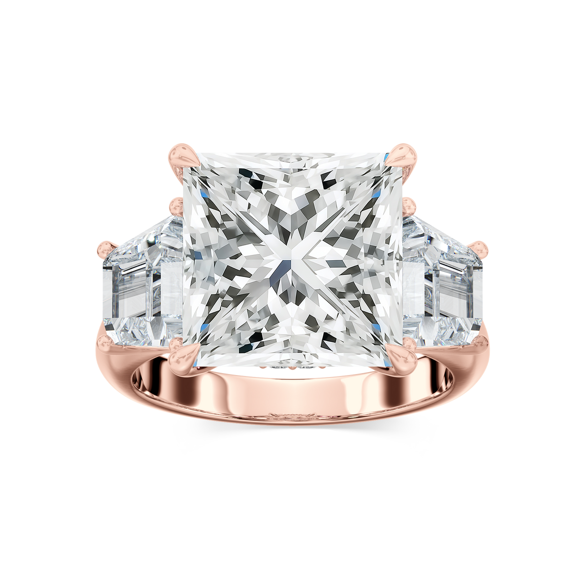 Catherine 12 ctw Princess LGD Three Stone Engagement Ring - Signature Collection - 14K Rose Gold