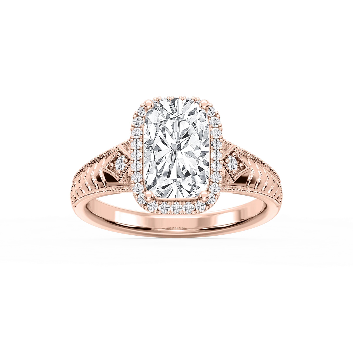 Cecilia Old Mine Cushion LGD Milgrain Halo Engagement Ring