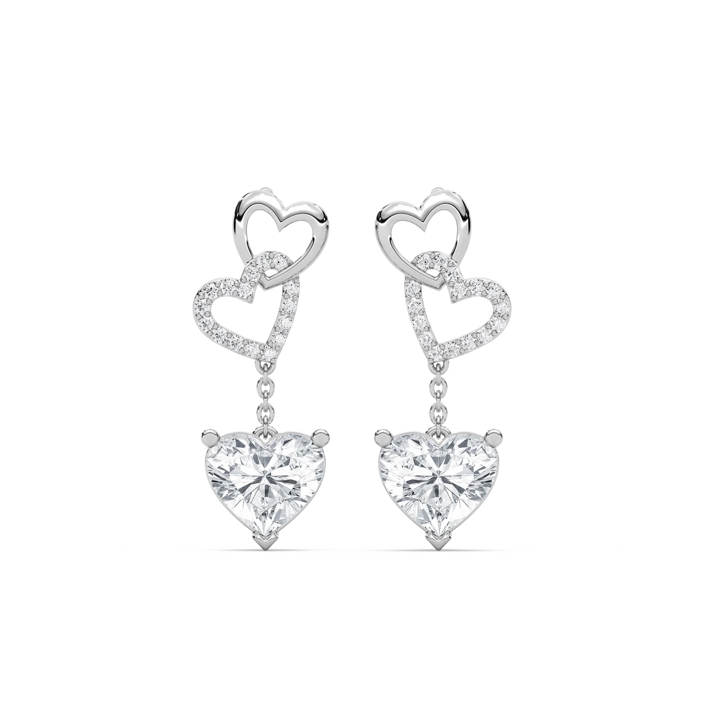 2 ctw Heart and Round LGD Chain Dangle  Earrings