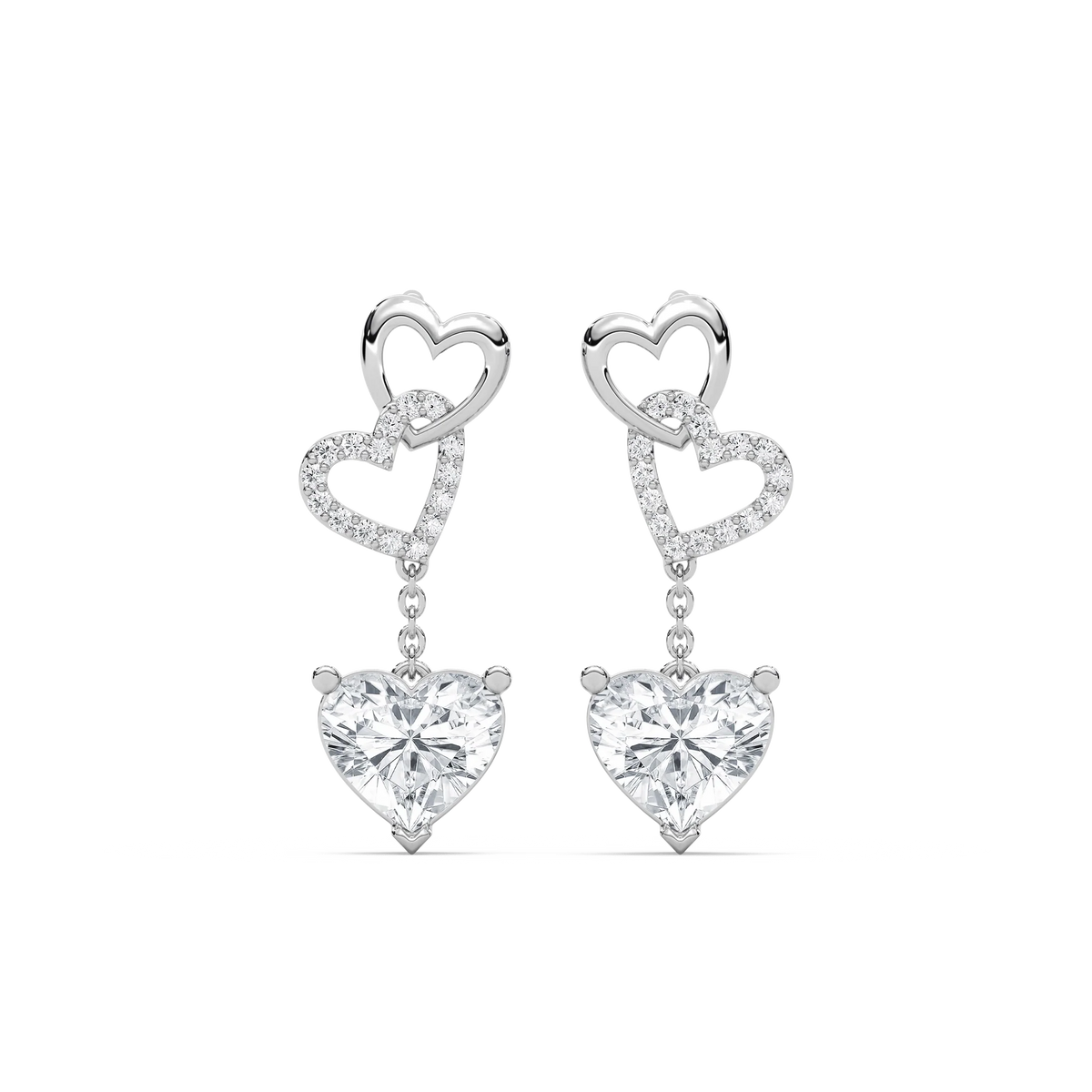 2 ctw Heart and Round LGD Chain Dangle  Earrings