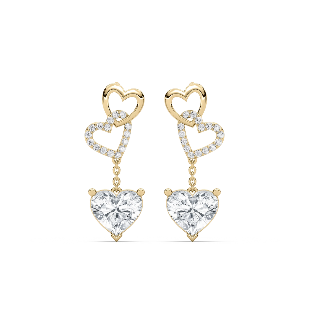 2 ctw Heart and Round LGD Chain Dangle  Earrings