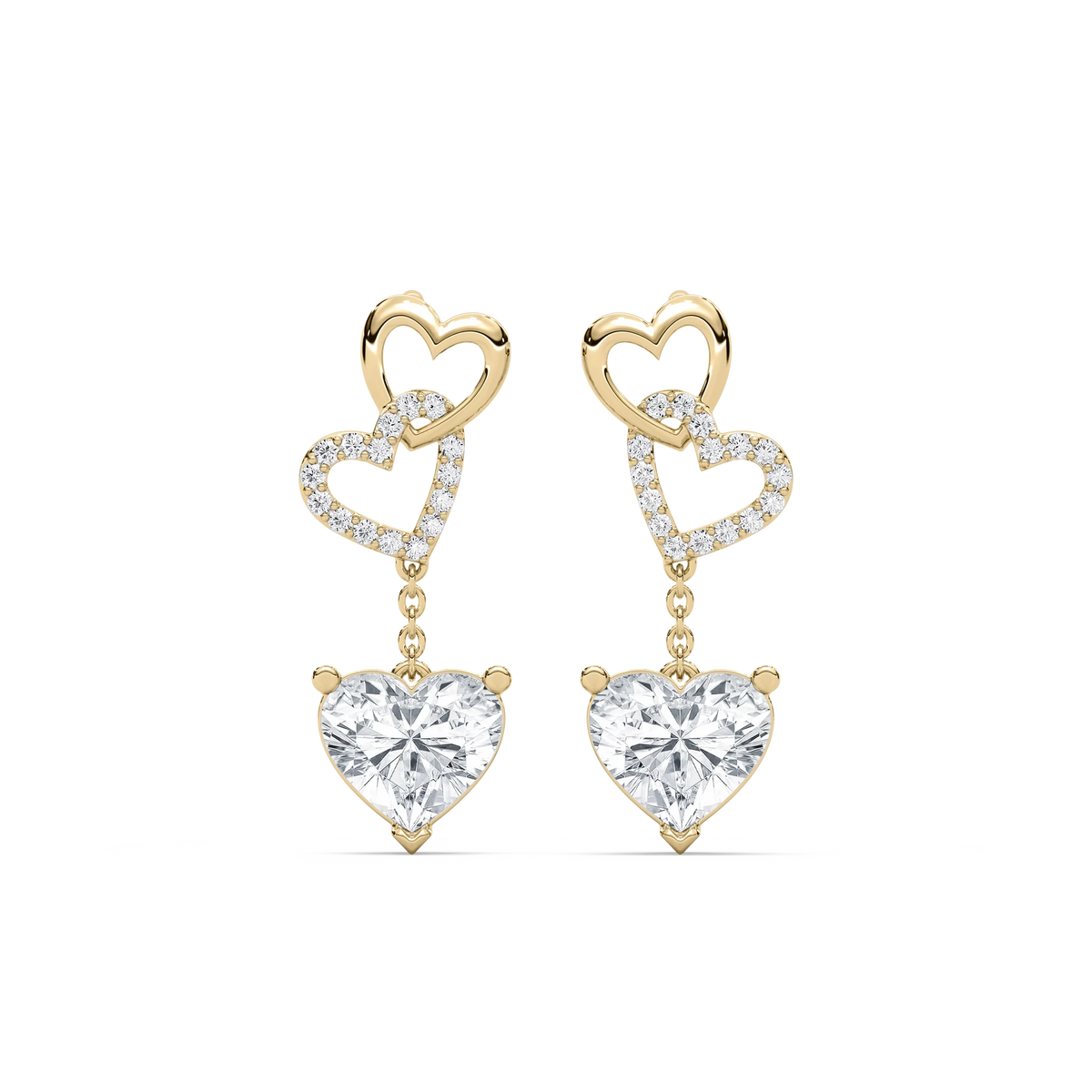 2 ctw Heart and Round LGD Chain Dangle  Earrings