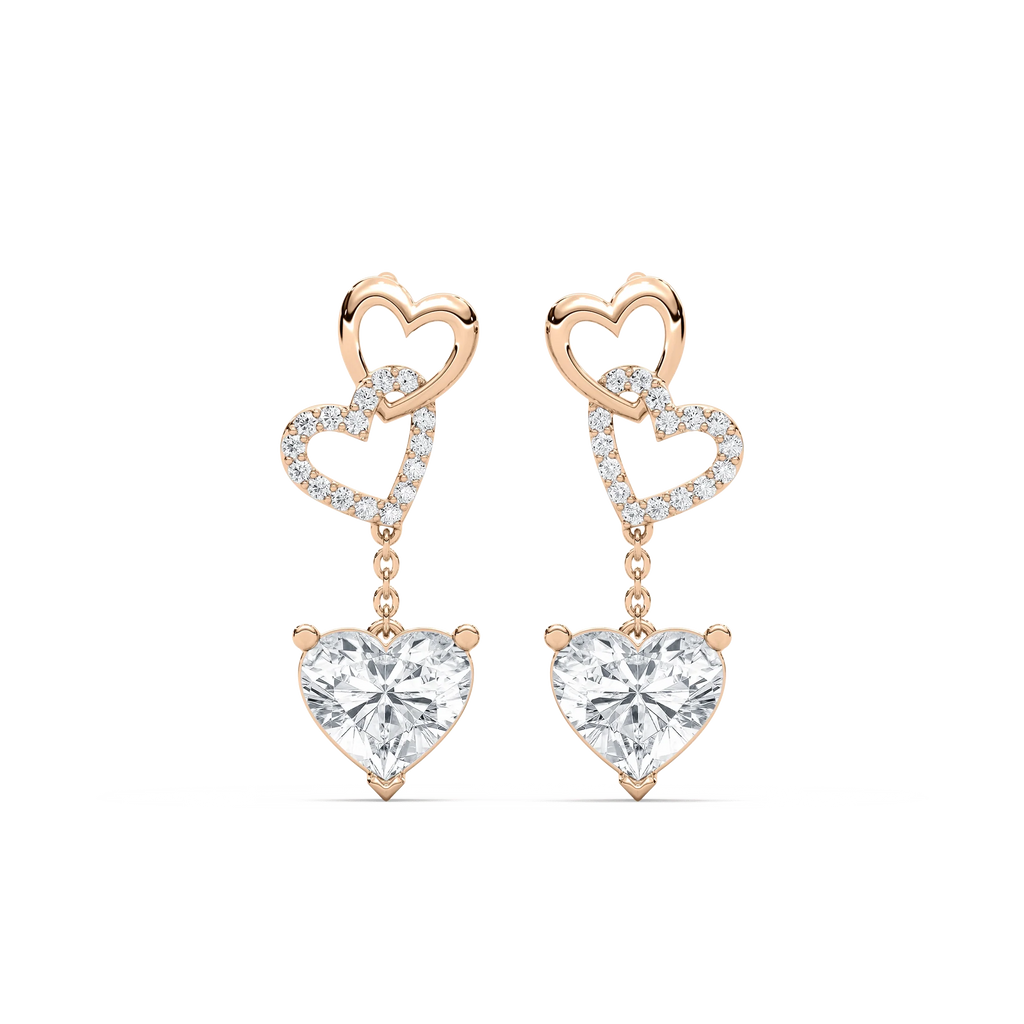 2 ctw Heart and Round LGD Chain Dangle  Earrings