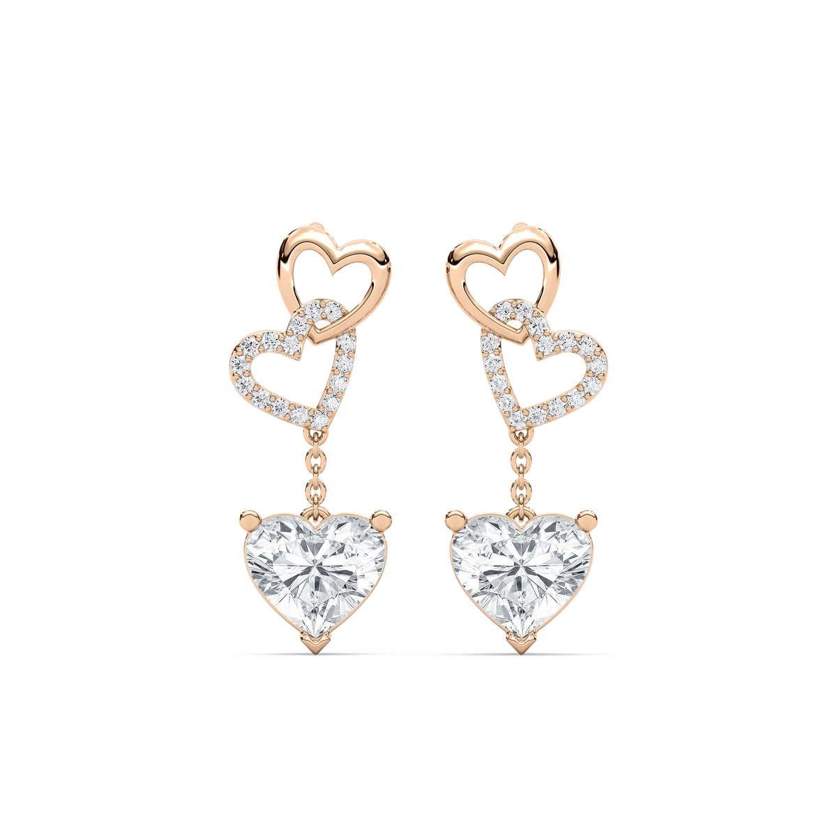2 ctw Heart and Round LGD Chain Dangle  Earrings