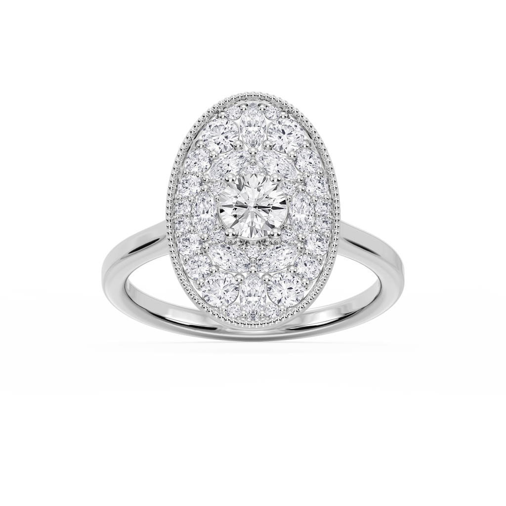 Chandler 1 ⅕ ctw Round and Marquise LGD Multi Shape Halo Vintage Promise Ring - 14K White Gold