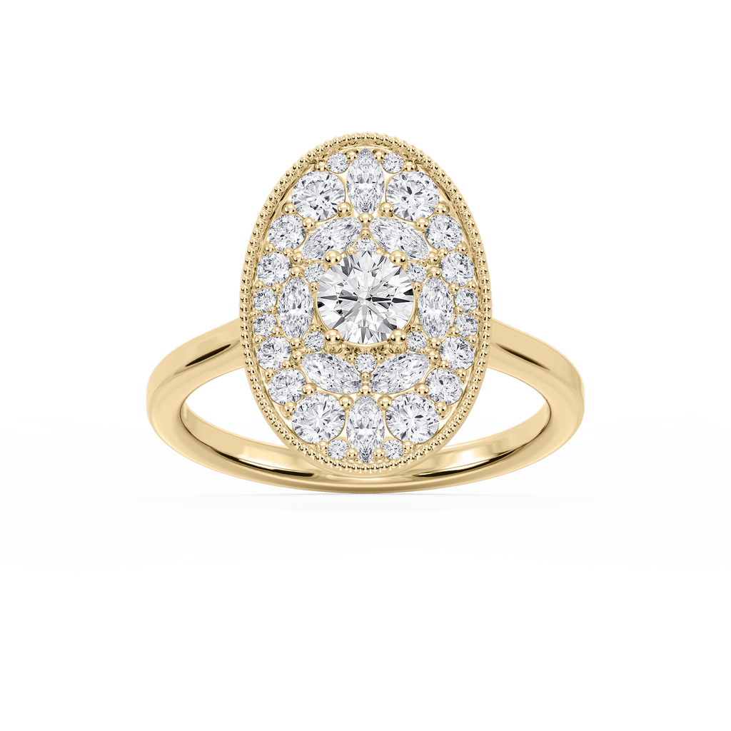 Chandler 1 ⅕ ctw Round and Marquise LGD Multi Shape Halo Vintage Promise Ring - 14K Yellow Gold