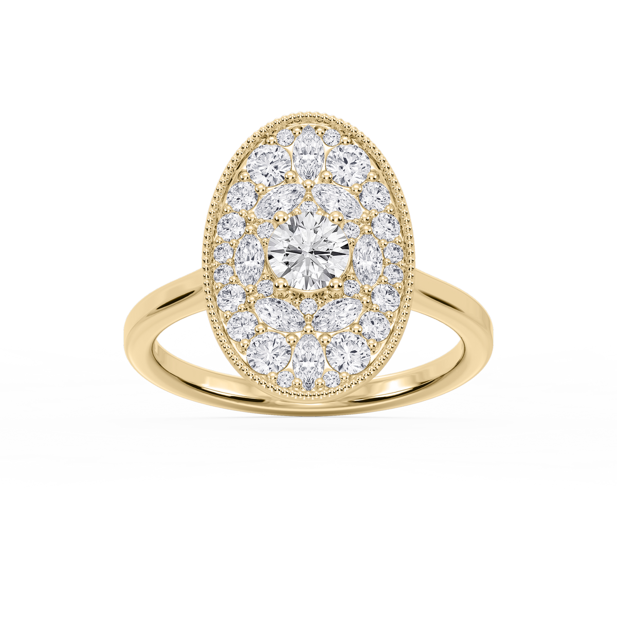 Chandler 1 ⅕ ctw Round and Marquise LGD Multi Shape Halo Vintage Promise Ring - 14K Yellow Gold
