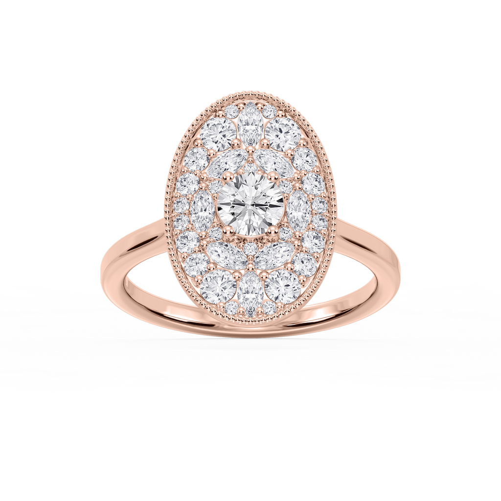 Chandler 1 ⅕ ctw Round and Marquise LGD Multi Shape Halo Vintage Promise Ring - 14K Rose Gold