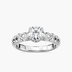 Emi Round LGD Lotus Petal Side Stone Engagement Ring - 14K White Gold