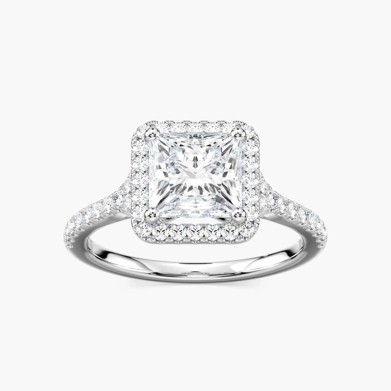 Charlotte Princess LGD Split Shank Halo Engagement Ring - 14K White Gold