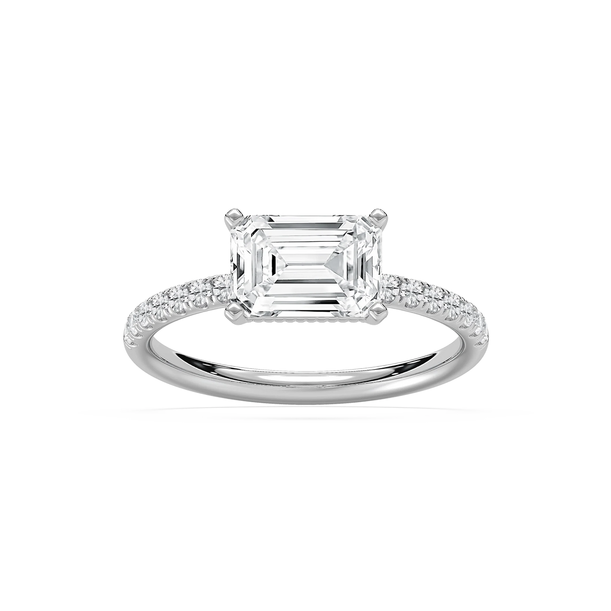 Leona 2 ¹⁄₅ ctw Emerald LGD East West Side Stone Engagement Ring - 14K White Gold / F-VS2