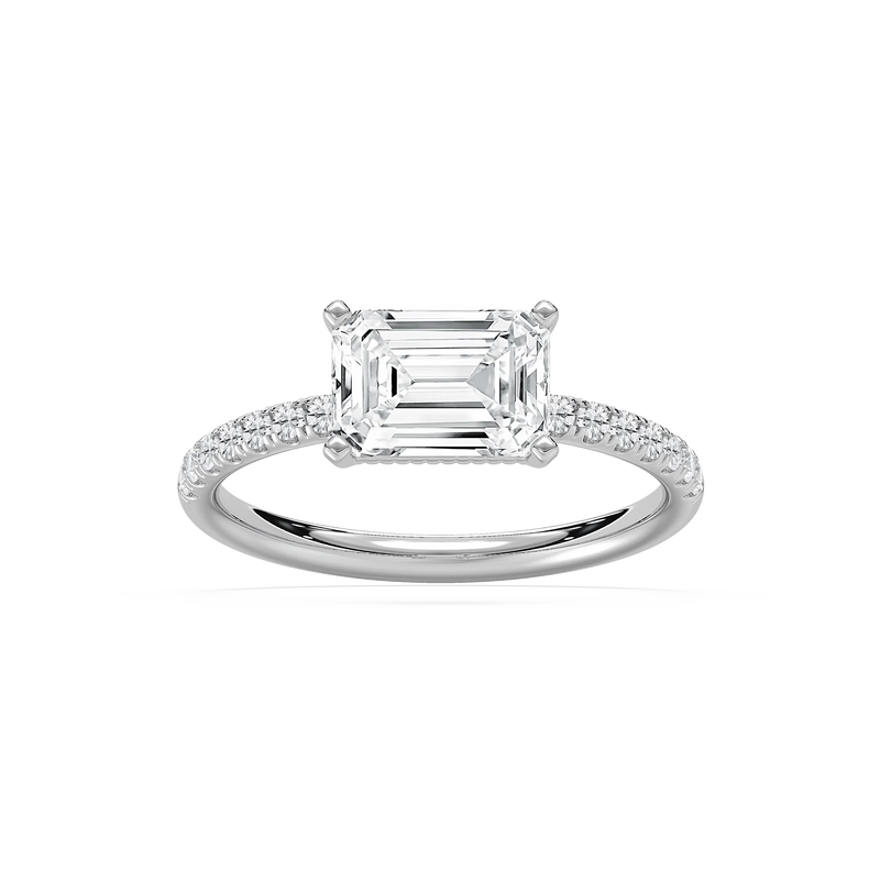 Leona 2 ¹⁄₅ ctw Emerald LGD East West Side Stone Engagement Ring - 14K White Gold / F-VS2