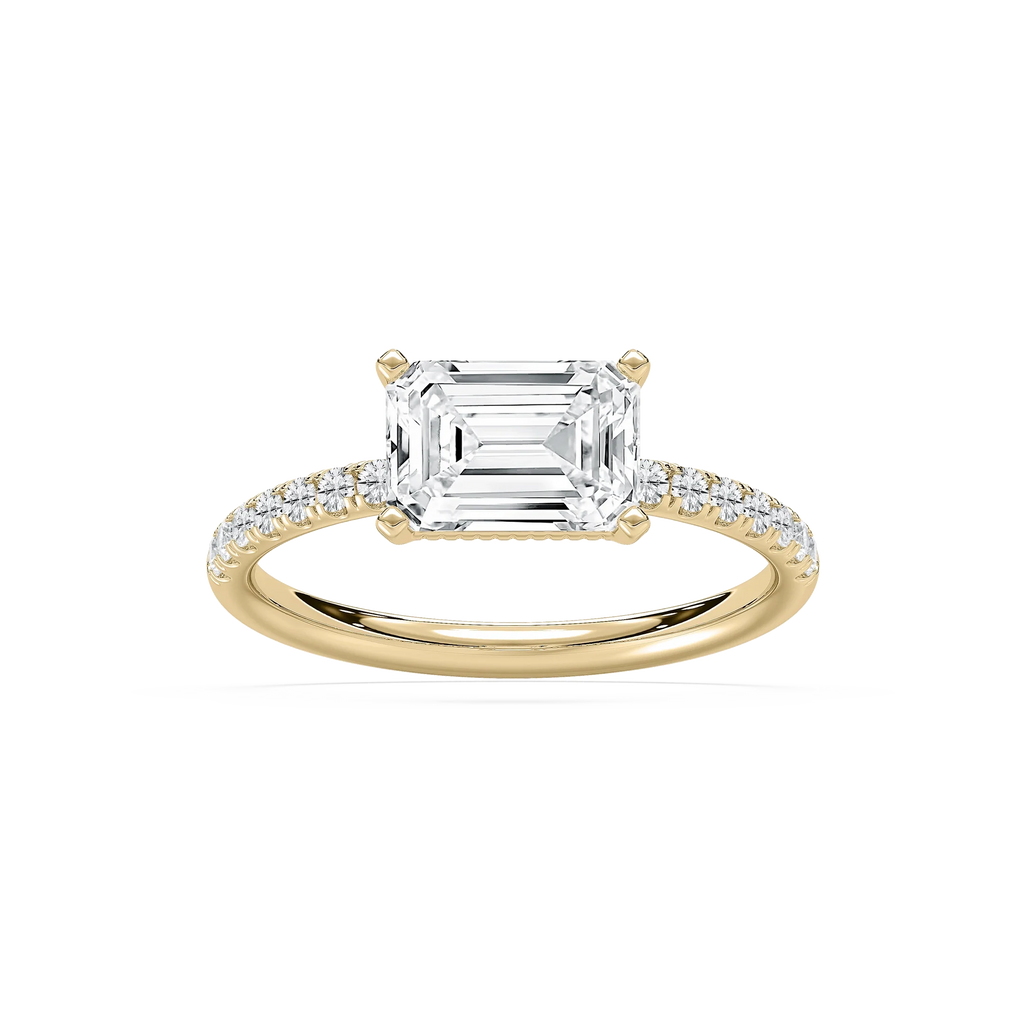 Leona 2 ¹⁄₅ ctw Emerald LGD East West Side Stone Engagement Ring - 14K Yellow Gold / F-VS2