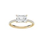 Leona 2 ¹⁄₅ ctw Emerald LGD East West Side Stone Engagement Ring - 14K Yellow Gold / F-VS2