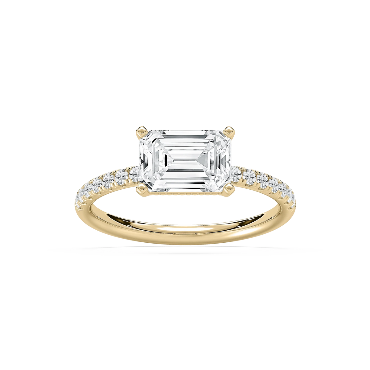 Leona 2 ¹⁄₅ ctw Emerald LGD East West Side Stone Engagement Ring - 14K Yellow Gold / F-VS2