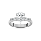 Abigail Pear LGD and Tapered Baguette Three Stone Engagement Ring - 14K White Gold