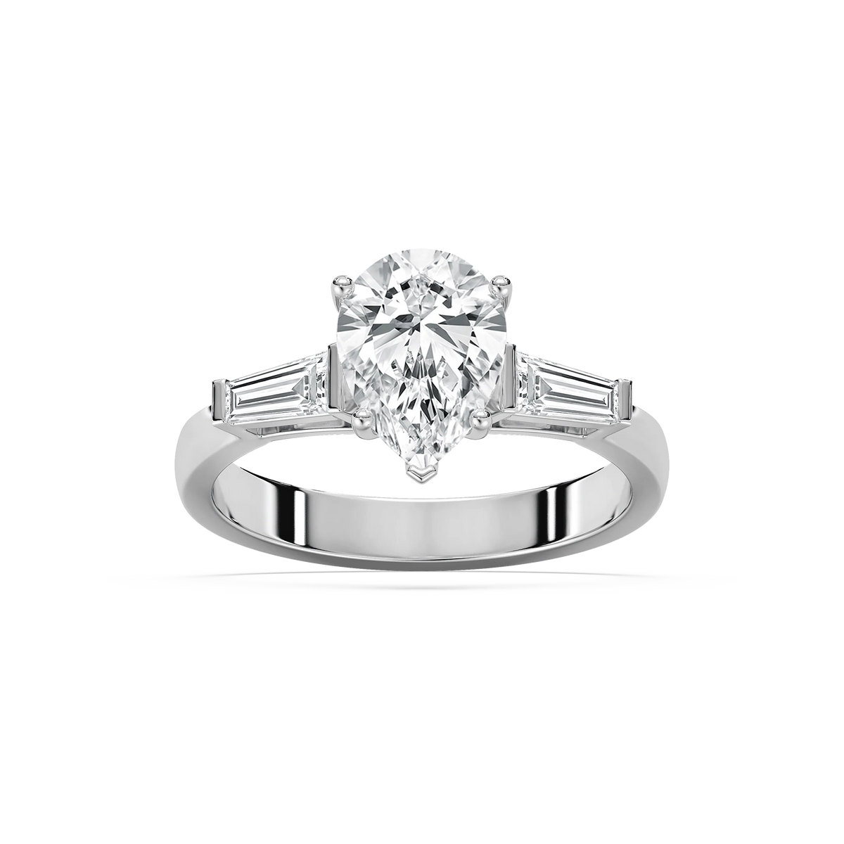 Abigail Pear LGD and Tapered Baguette Three Stone Engagement Ring - 14K White Gold