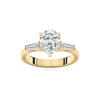 Abigail Pear LGD and Tapered Baguette Three Stone Engagement Ring - 14K Yellow Gold