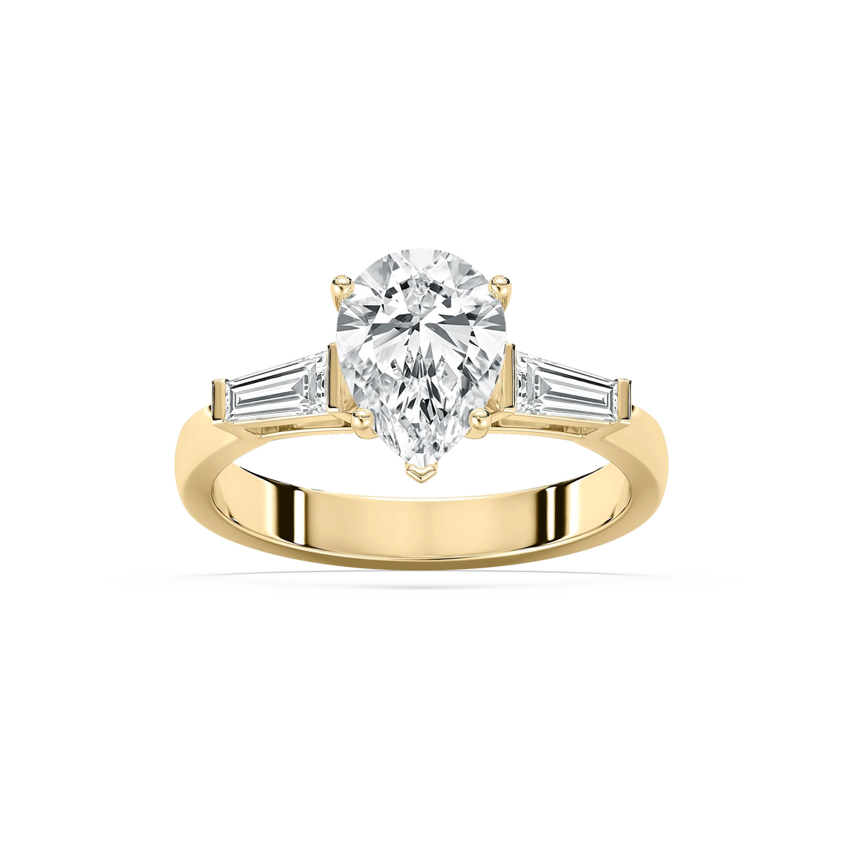 Abigail Pear LGD and Tapered Baguette Three Stone Engagement Ring - 14K Yellow Gold