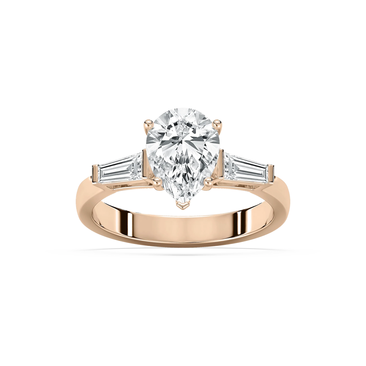 Abigail Pear LGD and Tapered Baguette Three Stone Engagement Ring - 14K Rose Gold