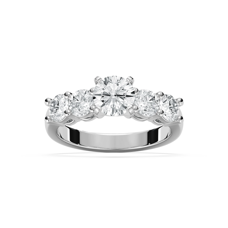 Christine Round LGD Impact Side Stone Engagement Ring - 14K White Gold