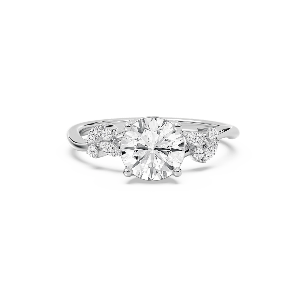 Circe 3 ¹⁄₆ ctw Round LGD Flowering Trellis Side Stone Engagement Ring - 14K White Gold / F-VS2