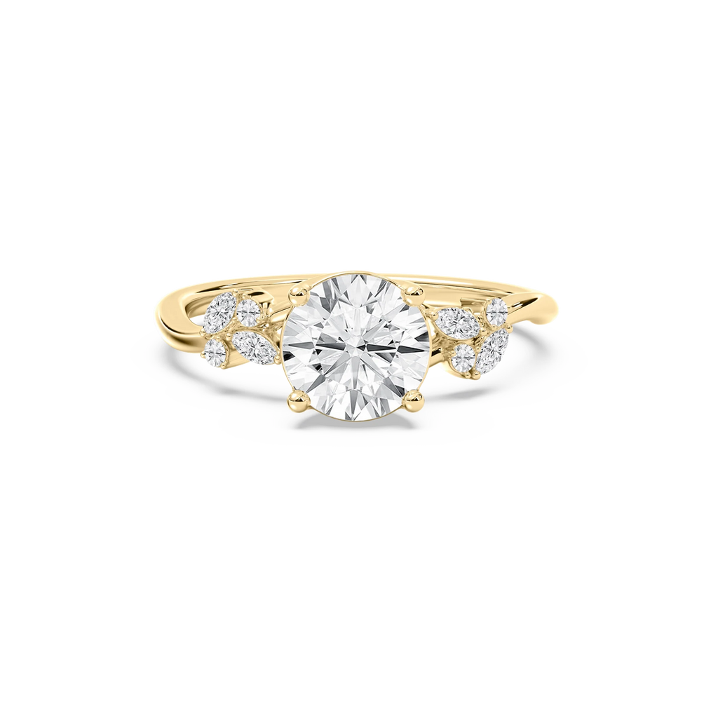 Circe 3 ¹⁄₆ ctw Round LGD Flowering Trellis Side Stone Engagement Ring - 14K Yellow Gold / F-VS2