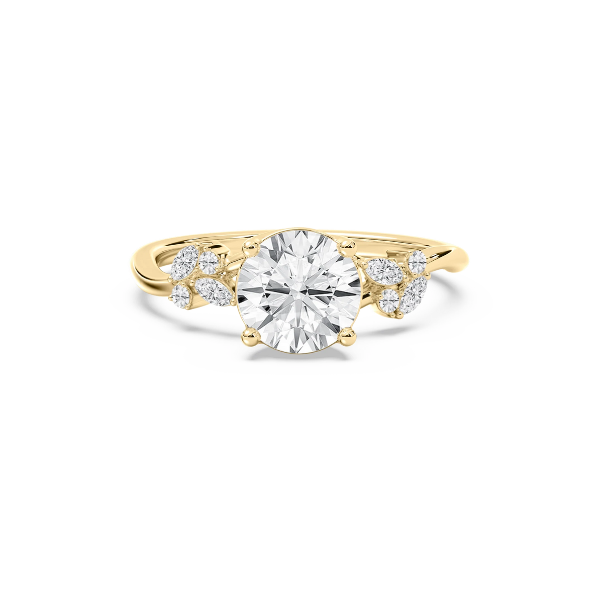 Circe 3 ¹⁄₆ ctw Round LGD Flowering Trellis Side Stone Engagement Ring - 14K Yellow Gold / F-VS2