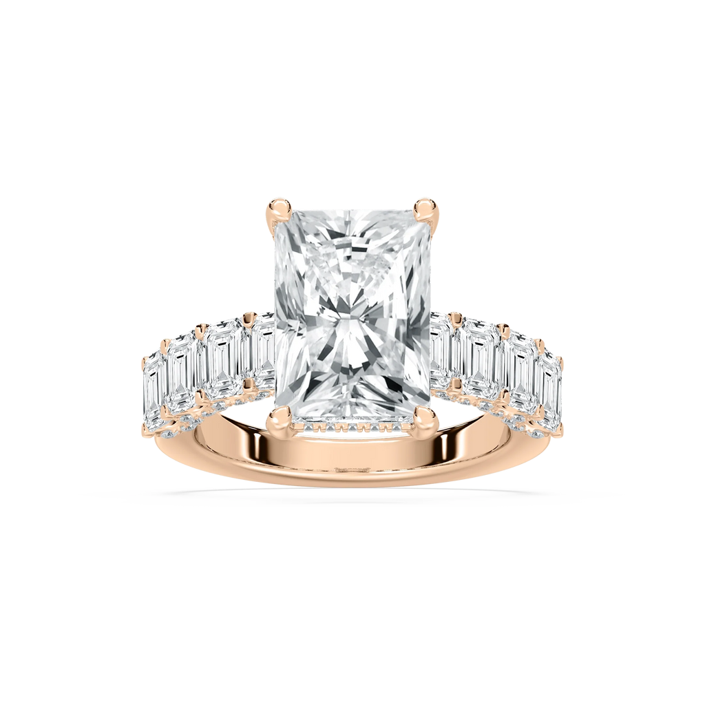 Claire 7 ³⁄₄ ctw Radiant LGD Hidden Halo Engagement Ring - 14K Rose Gold / F-VS2