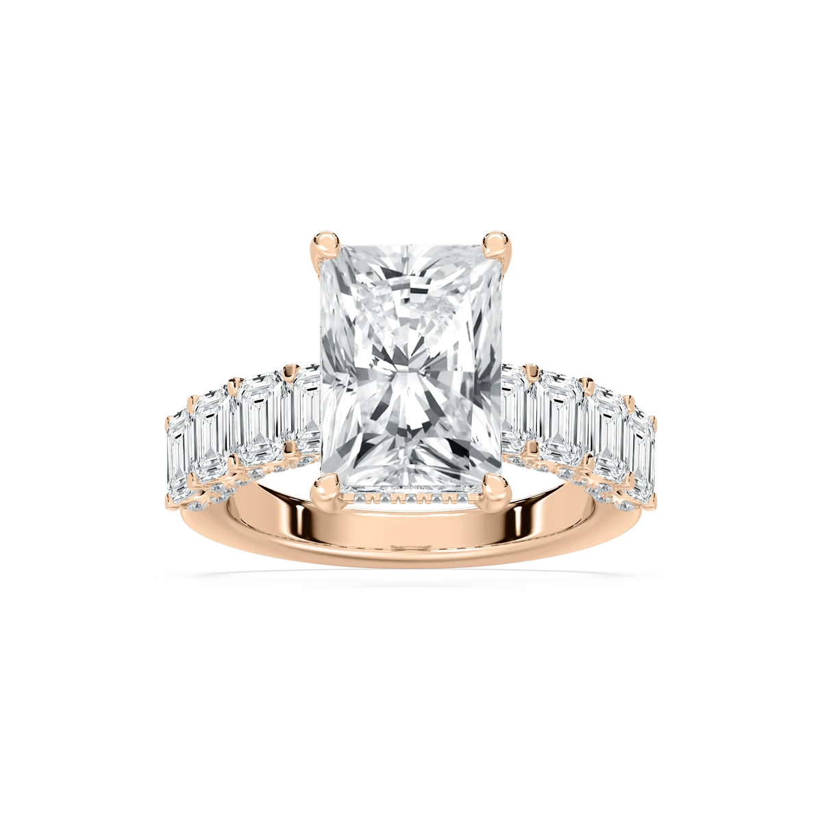 Claire 7 ³⁄₄ ctw Radiant LGD Hidden Halo Engagement Ring - 14K Rose Gold / F-VS2