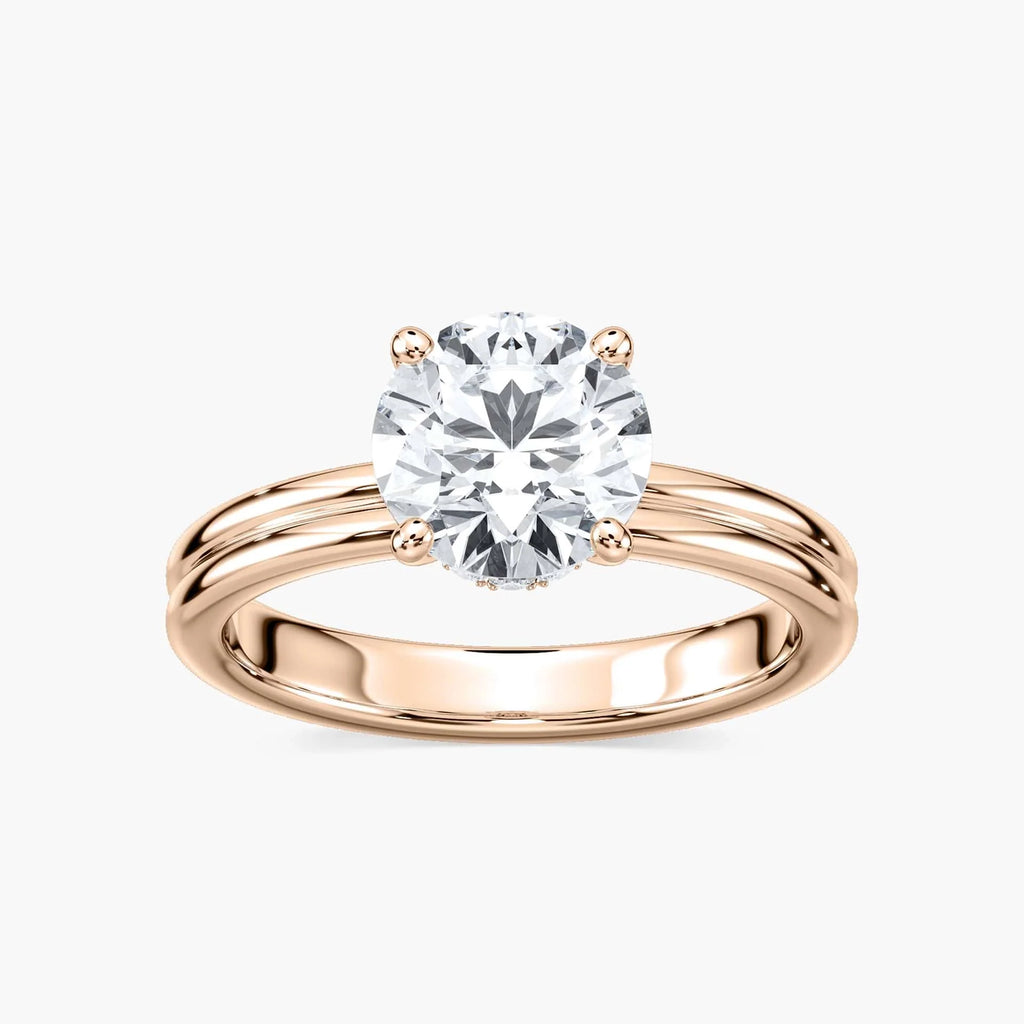 Clara LGD Double Band Hidden Halo Engagement Ring - 18K Rose Gold