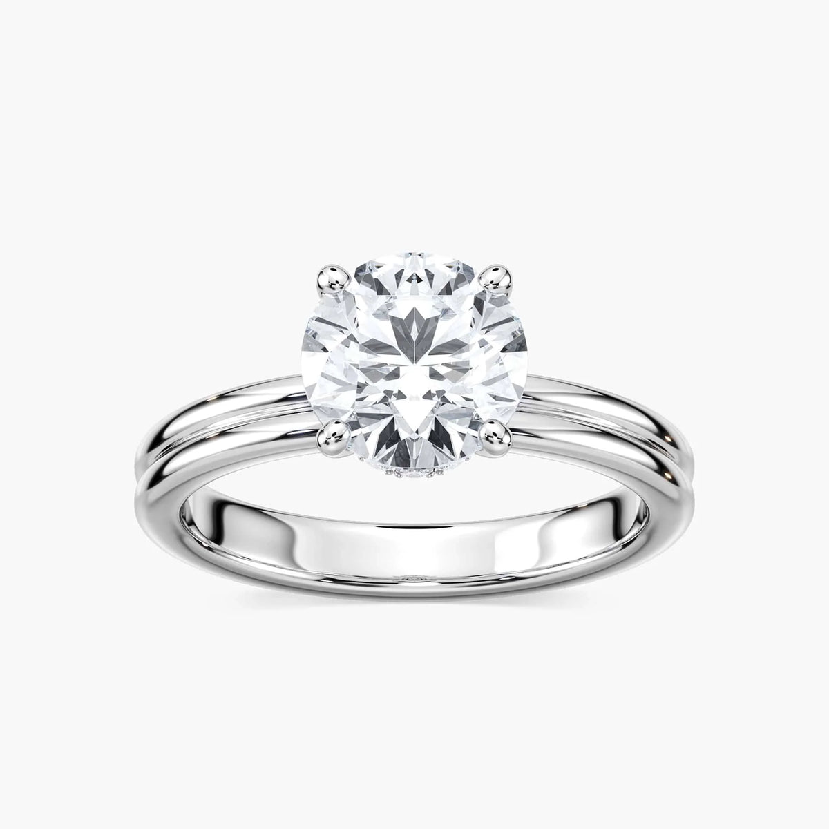 Clara LGD Double Band Hidden Halo Engagement Ring - 18K White Gold